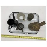 ENAMELWARE TRAY W/ VINTAGE METAL KITCHEN ITEMS,