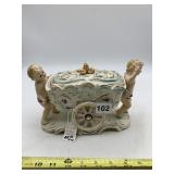 ROYAL ITALY PORCELAIN PUTTI CHARIOT LIDDED DISH,