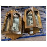 WOODEN SCONCE W/ ETCHED GLASS PANELS, ORNATE