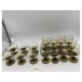 MCM SMOKY GLASS DRINKWARE, STEMMED COUPE GLASSES,