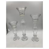 CLEAR GLASS CANDLE HOLDERS, PEDESTAL BASES,