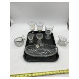 ASSORTED GLASSWARE, IRIDESCENT STEMMED GLASSES,