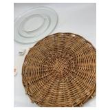 ROUND WICKER BASKET, CLEAR GLASS MICROWAVE