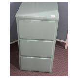 WOOD STORAGE CABINET, PALE GREEN FINISH.