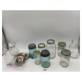 BALL MASON JARS, VINTAGE BLUE AND CLEAR, W/