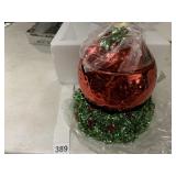METALLIC RED CERAMIC DECORATIVE JAR, GREEN HOLLY