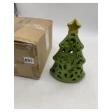 GREEN METALLIC CHRISTMAS TREE LED LIGHT, FILIGREE