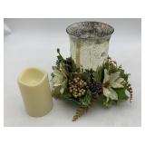 MERCURY GLASS HURRICANE CANDLE HOLDER W/ HOLIDAY