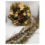 WREATH W/ FAUX FLOWERS, PINECONES, BERRIES,