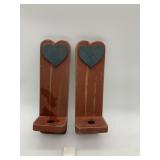 WOOD SHELF BRACKETS, RED PAINTED, BLUE HEART