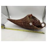WOVEN WICKER CORNUCOPIA BASKET W/ DRIED