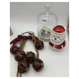 GLASS CLOCHE, CERAMIC SANTA CLAUS FIGURAL, METAL