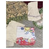 ASSORTED LINENS, FLORAL HANDKERCHIEFS, PATTERNED