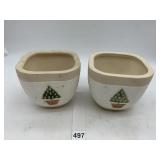 CERAMIC PLANTERS, SQUARE SHAPE, BOTANICAL MOTIF,