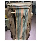 FOLDING WOOD CHAIRS W/ STRIPED FABRIC, VINTAGE