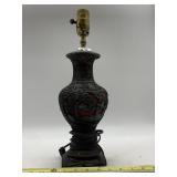 ORIENTAL STYLE TABLE LAMP, VASE FORM, RELIEF