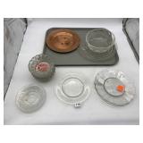 ASSORTED CLEAR GLASS BUBBLE BOWLS, RIBBED BOWLS,