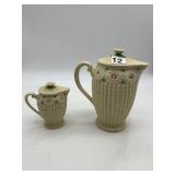 CERAMIC BASKET WEAVE COFFEE POT W/ CREAMER,