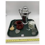 CHROME CARAFE, GERMANY PORCELAIN TEAPOT, ETCHED