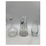 ASSORTED GLASS VASES, INCL CUT GLASS, ETCHED