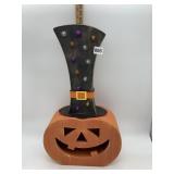 WOODEN HALLOWEEN PUMPKIN DECORATION W/ WITCH HAT,