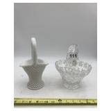 VINTAGE PRESSED GLASS STARBURST BASKET, MILK