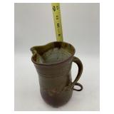 CERAMIC POTTERY EWER, TEXTURED OLIVE GREEN GLAZE,