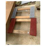 WOODEN FRAMED ACOUSTIC PANELS, RED & GREY CARPET.