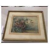 FRAMED WATERCOLOR PAINTING, FLORAL STILL LIFE,