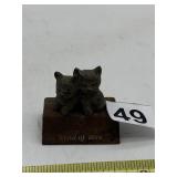 METAL CAT FIGURINE W/ WOOD BASE, "KIND OF LOVE"