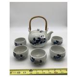 JAPANESE PORCELAIN TEA SET, BLUE FLORAL DESIGN,
