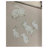 WHITE METAL BUNNY GARDEN STAKES, STAKED LAWN