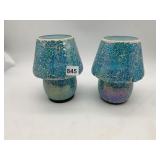 IRIDESCENT BLUE MOSAIC GLASS MUSHROOM LAMPS,