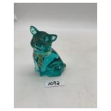 FENTON GLASS PIG FIGURINE, HAND-PAINTED TEAL,