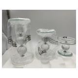 CLEAR FACETED GLASS CANDLE HOLDERS, FOOTED