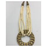STATEMENT NECKLACE FAUX OR REAL BONE BEADS METAL