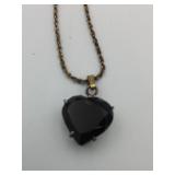 BROWN GLASS HEART PENDANT NECKLACE GOLD TONE