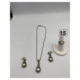 4 PIECE SET 925 & 18K GOLD NECKLACE DROP EARRINGS