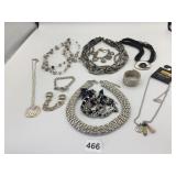 MULTI STRAND BEADED NECKLACE SILVER TONE NECKLACE
