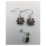 SILVER 925 FLOWER EARRINGS PURPLE STONES SINGLE