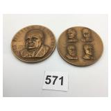 TWO 3" BRONZE MEDALS SIR WINSTON CHURCHILL