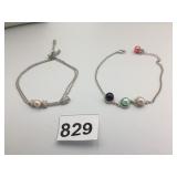 SILVER 925 BRACELETS 3 COLORED BEADS ON CHAIN XOX