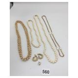 PEARL NECKLACES GOLD TONE RHINESTONE AND PEARL