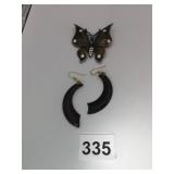 BUTTERFLY GREEN ENAMEL PIN WOOD EARRINGS