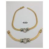 NECKLACE BRACELET SET RHINESTONE PANTHER HEAD