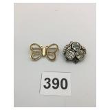 MONET BUTTERFLY PIN SILVER TONE PIN WITH THREE