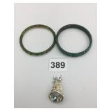 BANGLE BRACELETS RHINESTONES BLUE RHINESTONE BELL