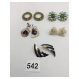 EARRING LOT SCREW BACK FLOWERS SHELLS STONE CHIPS