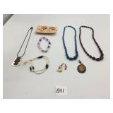 VINTAGE HANDMADE SHELL EARRINGS BEADED NECKLACES