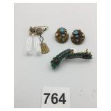 EARRINGS RHINESTONE PEACOCK FEATHER ACRYLIC DROP